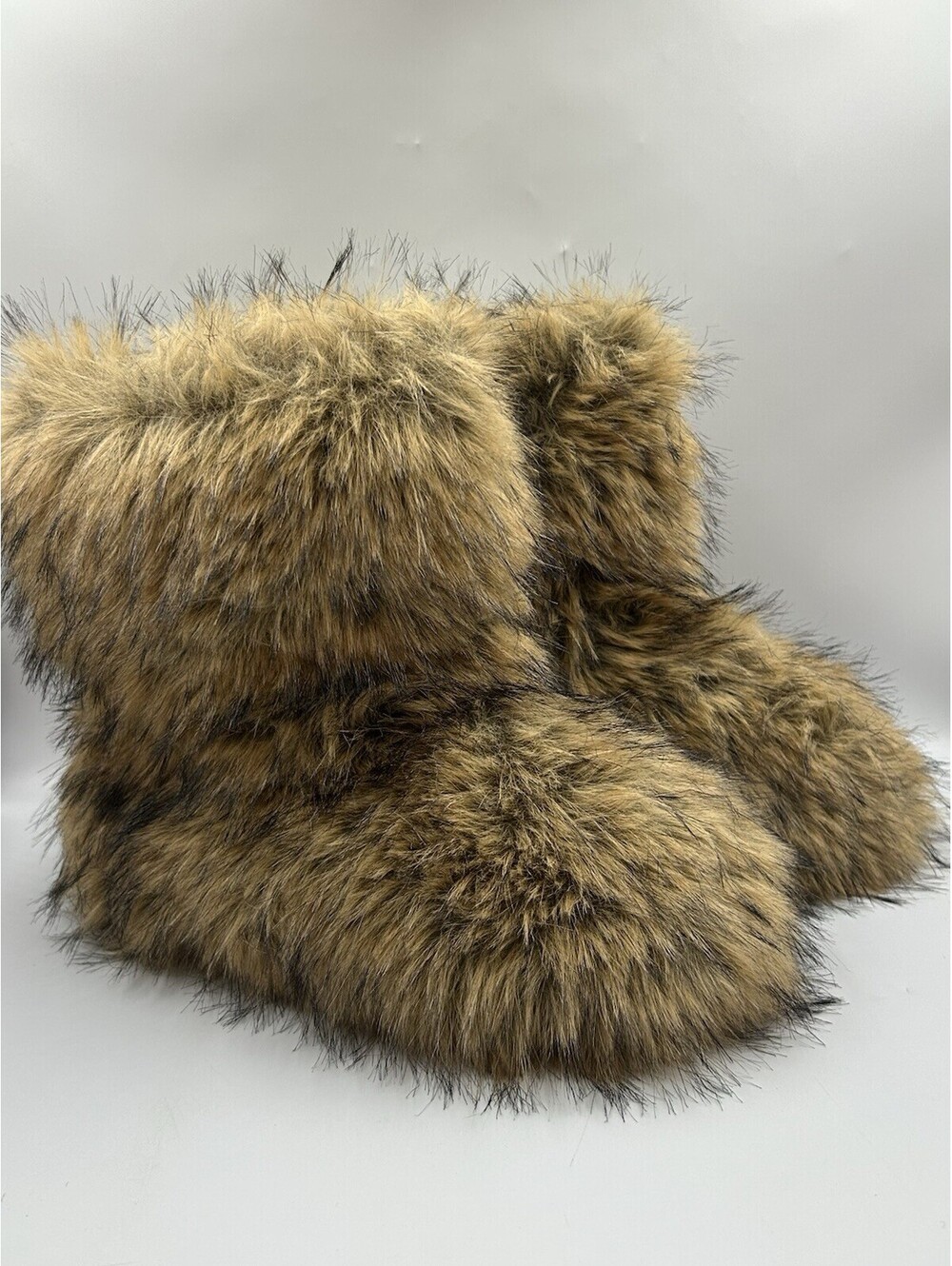 Women’s Faux Fur Furry Winter Boots Brown Black Size 40 New